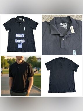 Men’s Old Navy Large 42 - 44 Polo Golf Shirt Black Pique Short Sleeve Cotton NWT